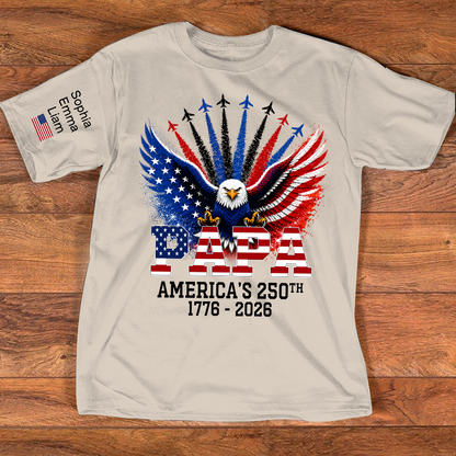 Personalized Grandpa Patriotic Eagle Shirt Custom Kids Names Sleeve, U.S. 250th Anniversary 1776 2026, Gift For Father's Day Birthday