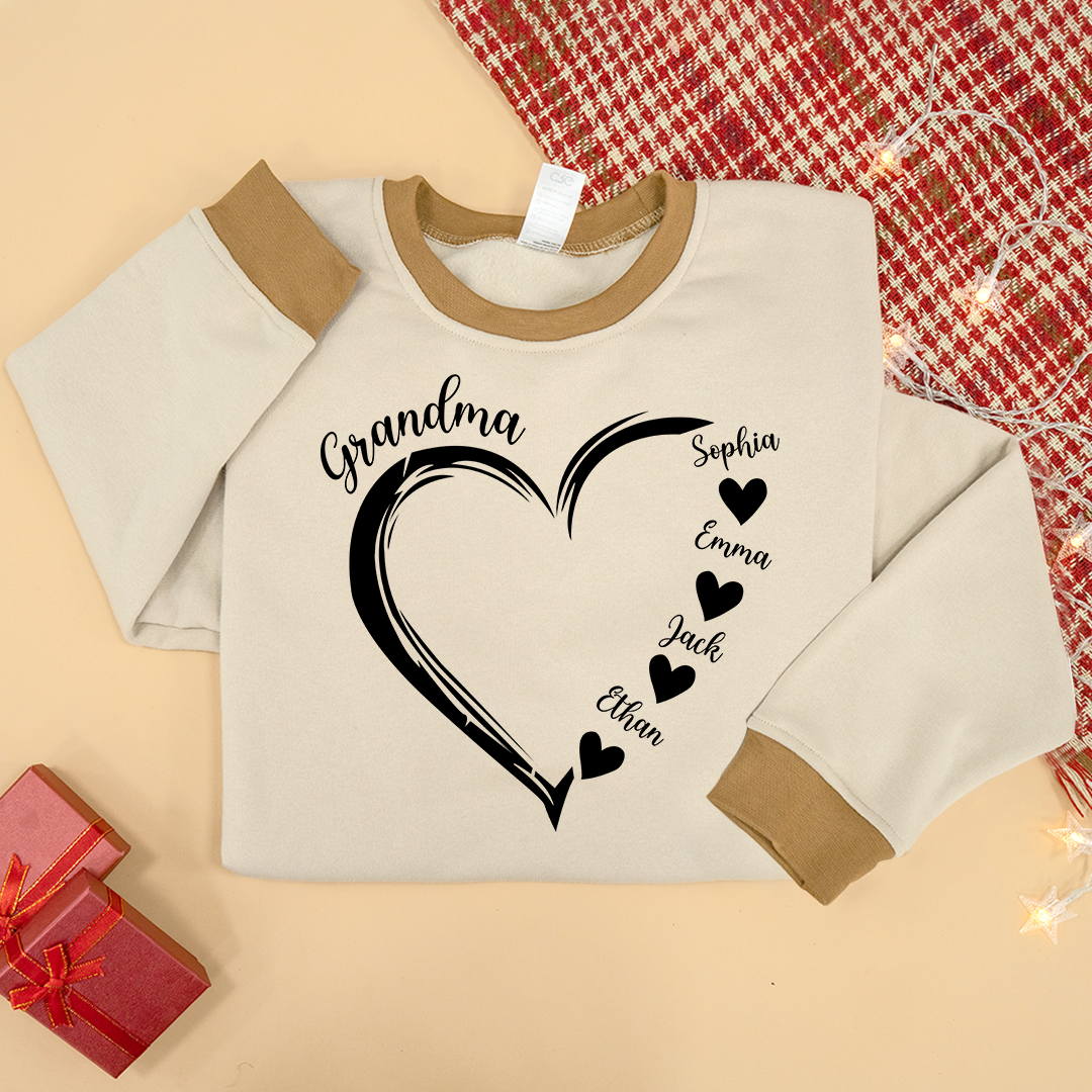 Personalized Grandma Heart Sweatshirt with Grandkids Names – Custom Family Gift