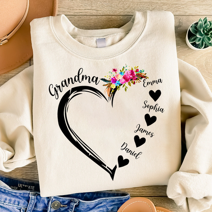 Grandma Heart Flower And Kids