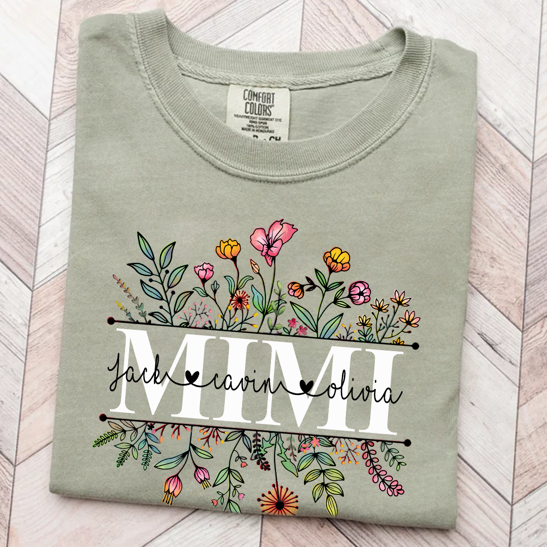 Comfort Colors® Wildflowers Grandma Shirt, Custom Grandma And Grandkids Shirt