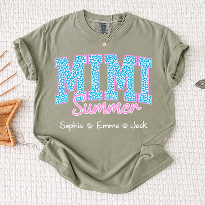Comfort Colors® Personalized Mimi Summer Shirt, Custom Grandkids Names Shirt, Leopard Heart Grandma Shirt, Summer Gift for Mimi Nana Gigi, Birthday Mothers Day Shirt
