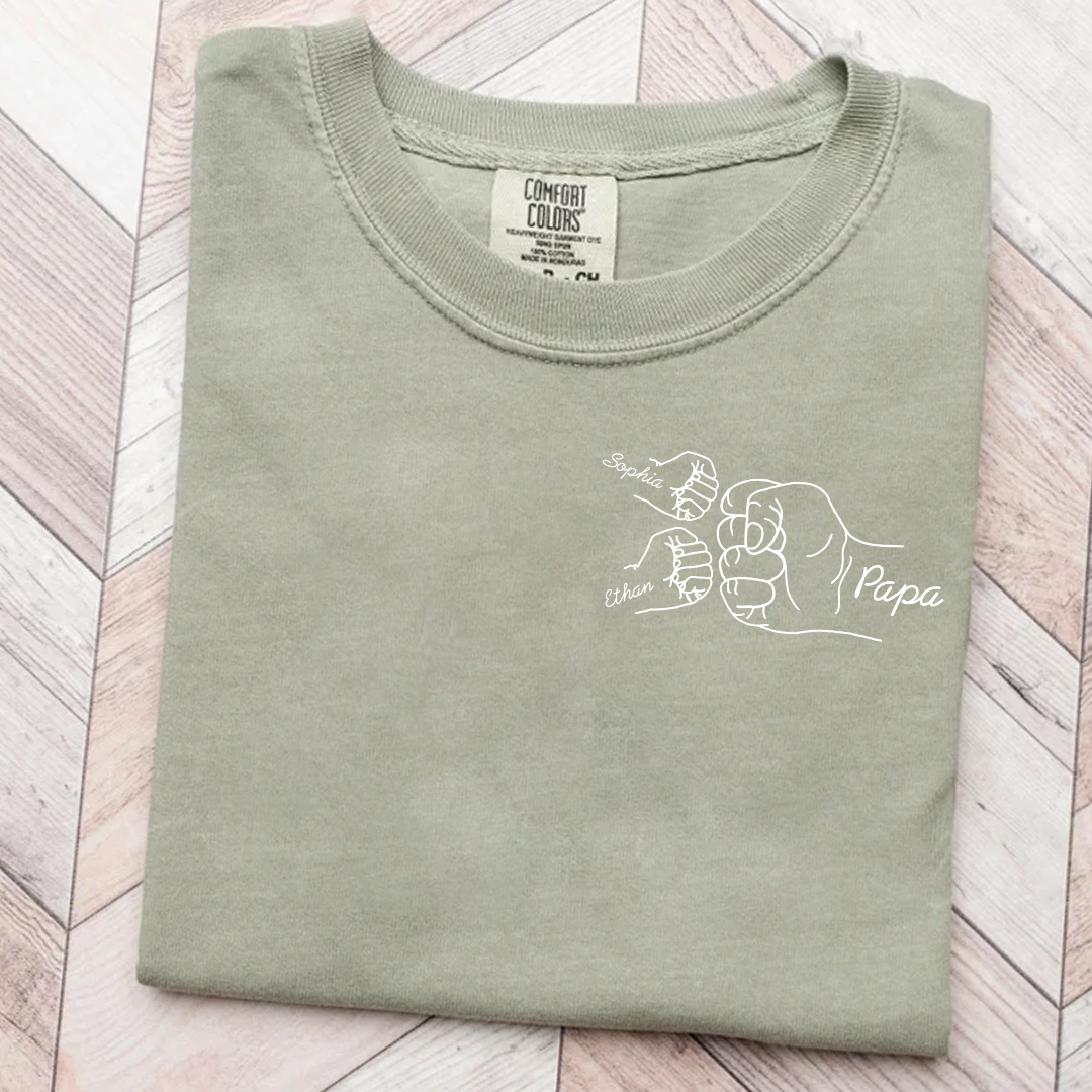 Comfort Colors® Personalized Papa Fist Bump Shirt Custom Kids Names, Grandpa Family Hand Line Art T Shirt for Papa Dad Grandfather, Matching Family Fathers Day Birthday Gift from Kids Grandchildren