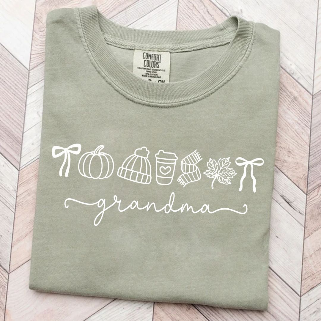 Comfort Colors® Personalized Grandma Fall T-Shirt, Pumpkin Coffee Autumn Leaves Shirt, Custom Grandma Name Thanksgiving Gift, Custom Family Names Gift for Grandma