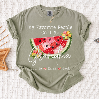 Comfort Colors® Custom Grandma Watermelon Shirt, Personalized Grandkids Names Shirt, Cute Summer Family Gift for Grandma Nana Mimi Gigi