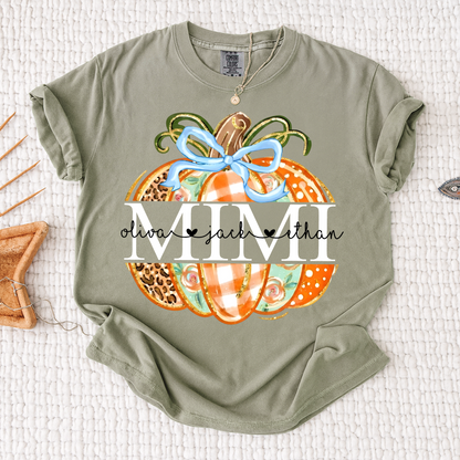 Comfort Colors® Personalized Mimi Pumpkin T-shirt, Autumn shirt for grandma with grandchildren's names, Cute autumn Thanksgiving gift for grandma