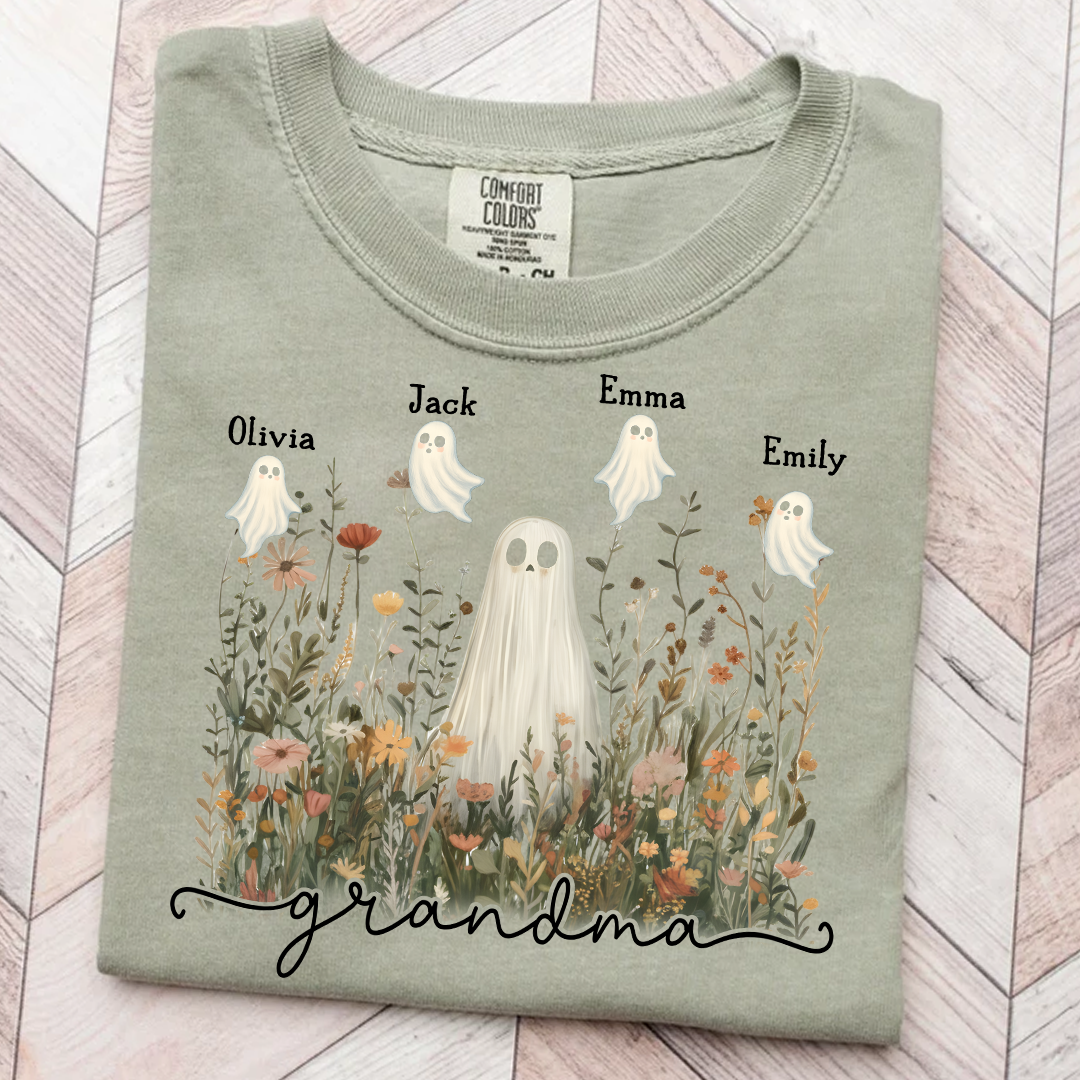 Comfort Colors® Grandma Cute Ghost in Wildflowers And Grandkids T-Shirt