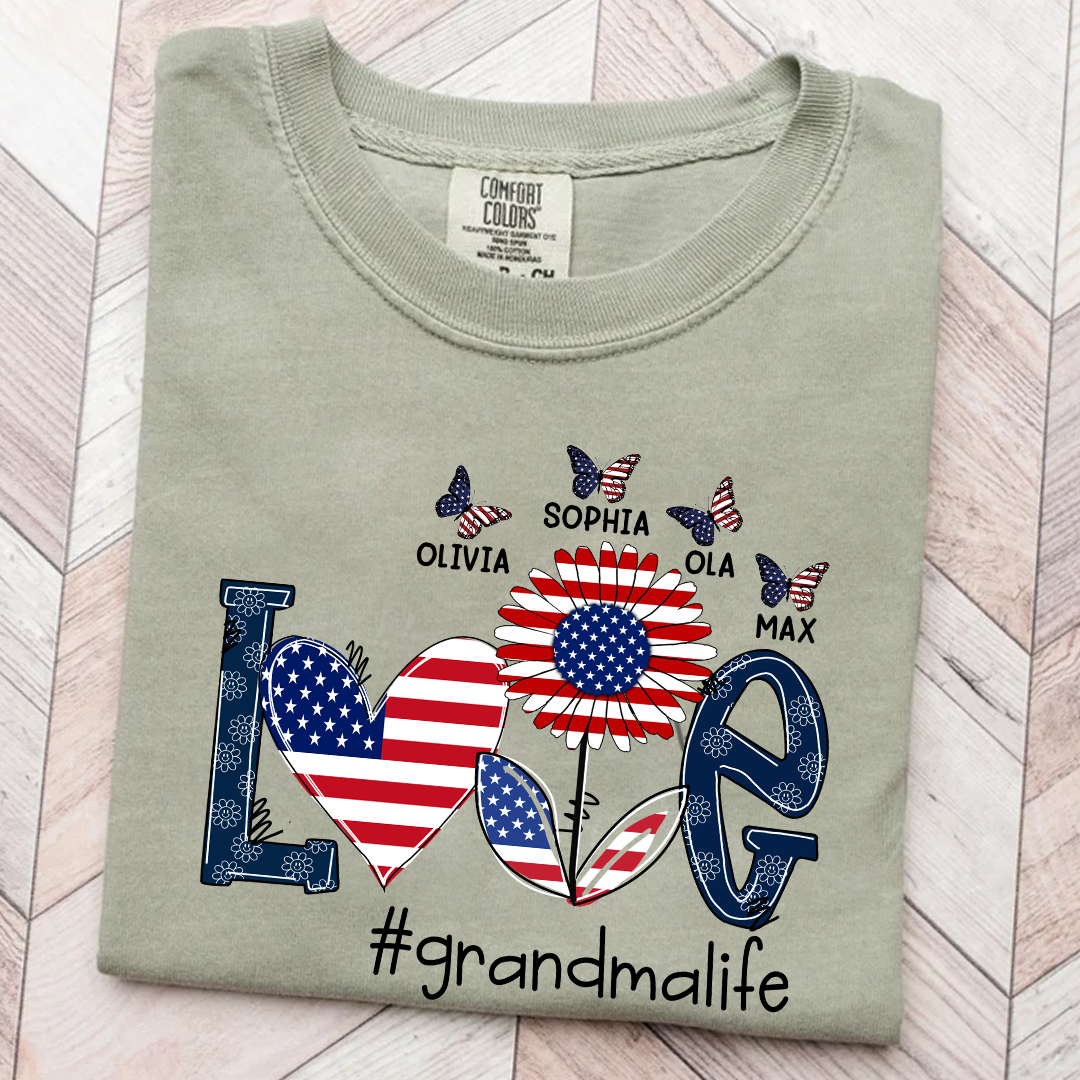 Comfort Colors® Love grandma life USA butterfly Shirt, Gift For Grandma T-Shirt