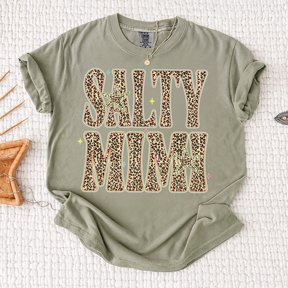 Comfort Colors® Personalized Salty Mimi Leopard Starfish Shirt, Beach Summer Vacation Tee, Funny Coastal Mimi Mom Life Shirt, Gift for Grandma Nana Mimi Women