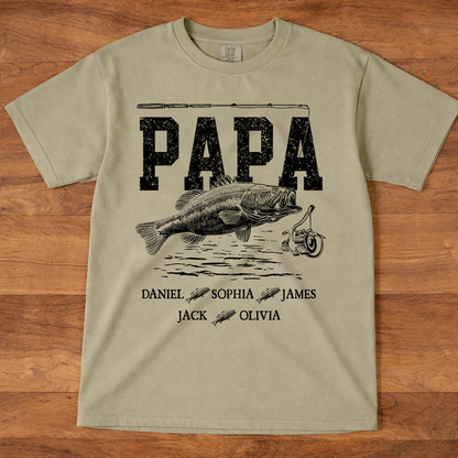 Comfort Colors® Papa Fishing Custom Name, Personalized Dad Papa Grandpa and Grandkids Gift  Father's Day T-shirt