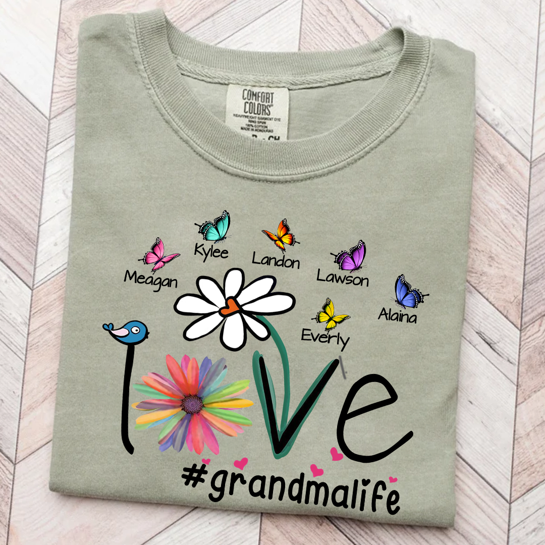 Comfort Colors® Love Grandma Butterfly T-Shirt, Custom Grandma With Grandkids Shirt
