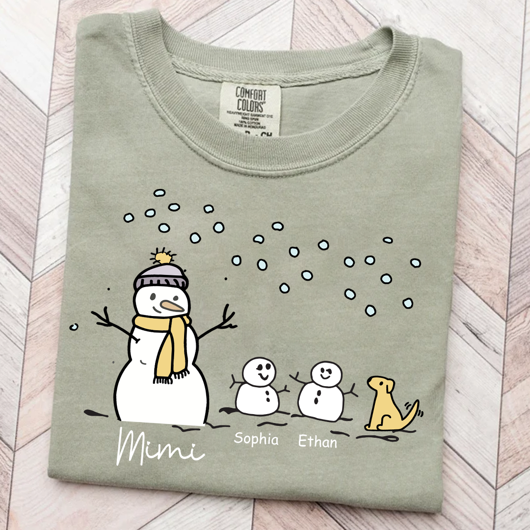 Comfort Colors® Mimi Snowman Dog with Grandkids – Christmas Gifts T-Shirt