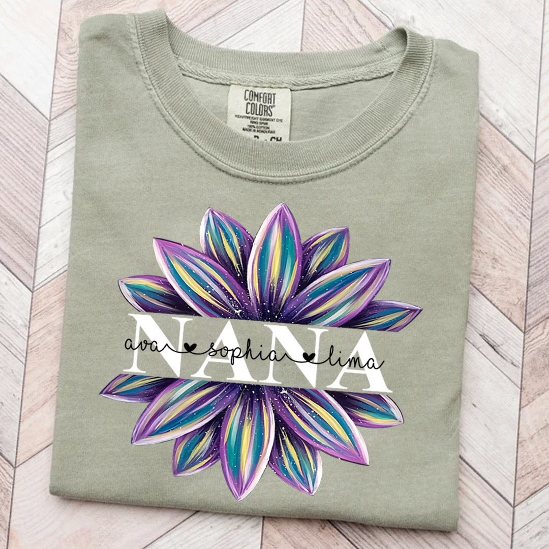 Comfort Colors® Flower Grandma Shirt, Custom Grandma And Grandkids Shirt