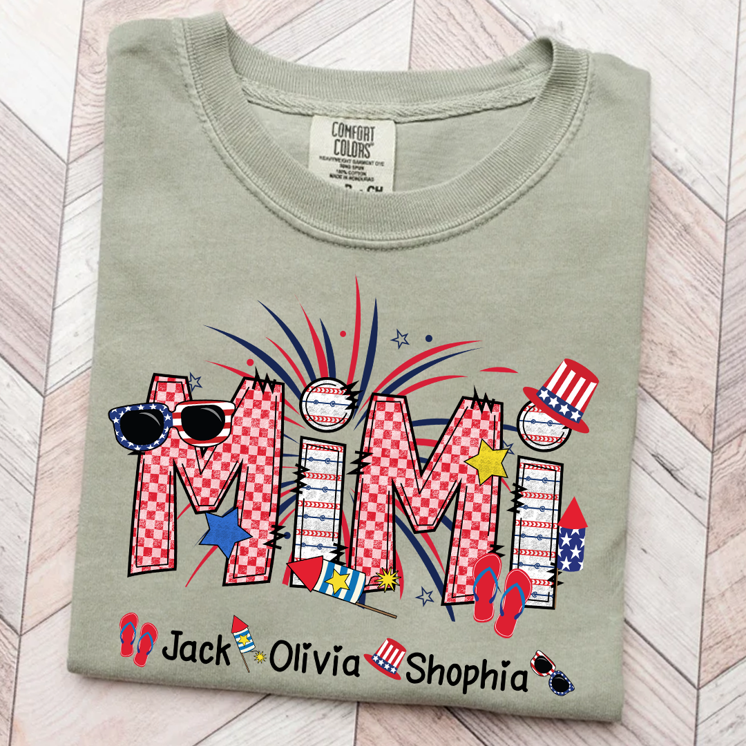Comfort Colors® Grandma Patriotic T-Shirt, Custom Grandma With Grandkids Shirt