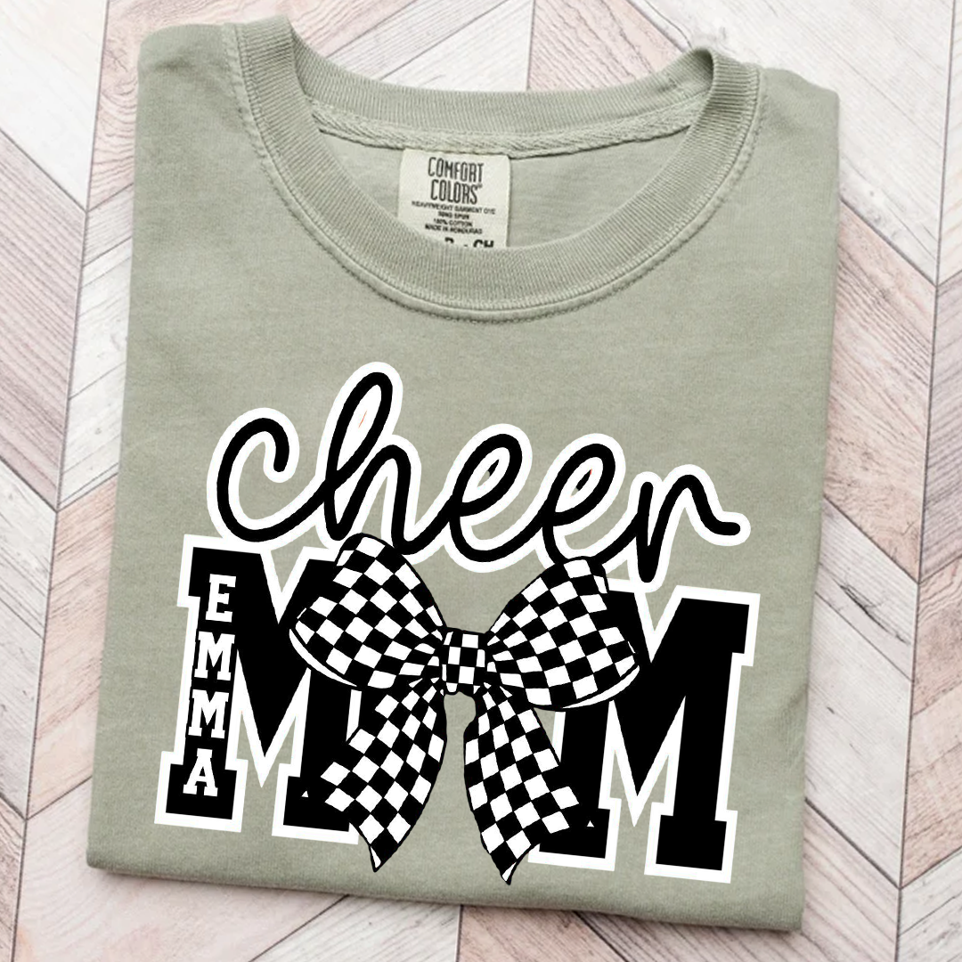 Checkered Coquette Cheer Mom Shirt Competition Day Tee Cheerleading Mama T-Shirt
