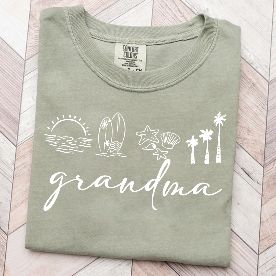 Comfort Colors® Personalized Grandma Coastal Shirt, Custom Nana Gigi Mimi Beach Shirt, Tropical Summer Vacation Shirt for Grandma