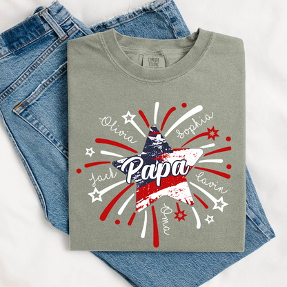 Comfort Colors® Custom 4th of July Papa Shirt, Custom Grandpa Firework American Flag T-Shirt