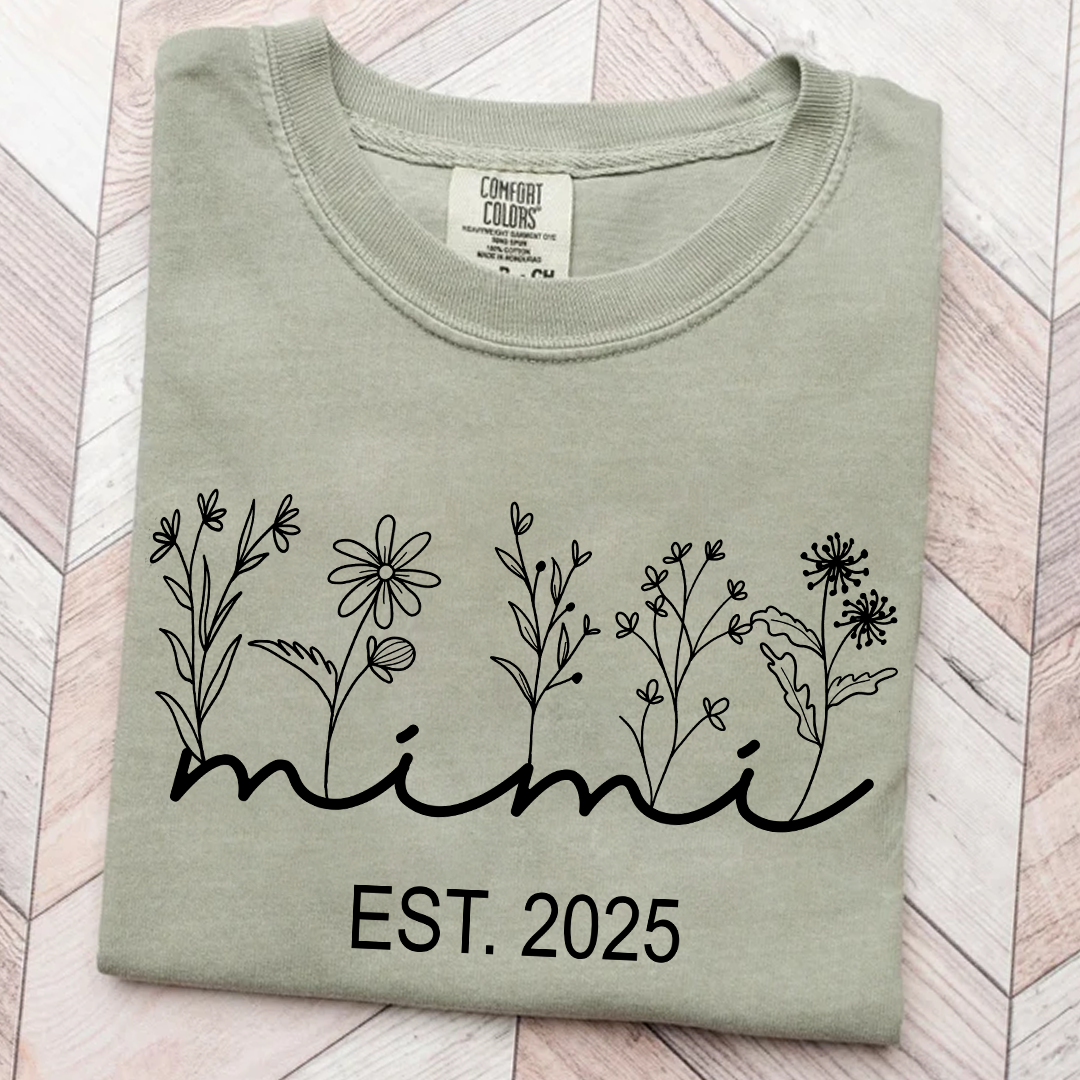 Comfort Colors® Mimi Est Wildflowers T-Shirt, Custom Grandma With Grandkids, Gift for Grandma