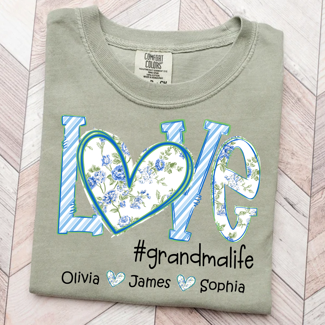 Love grandmalife Personalized Grandma Shirt - Floral Print Comfort Colors Tee - Custom Grandmother Gift with Grandkids' Names
