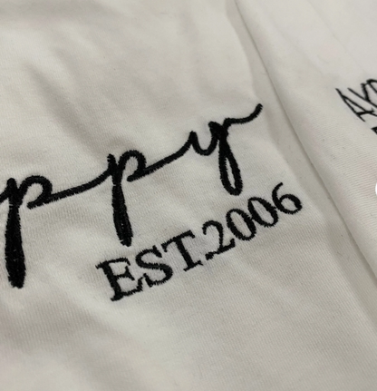 Papa Est Embroidered Father's Day T-Shirt Embroidered T-Shirt