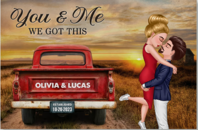 Custom Rustic Red Truck Couple Hugging Kissing Poster, Nostalgia Poster Heartfelt, Valentine Anniversary Gift For Him Her