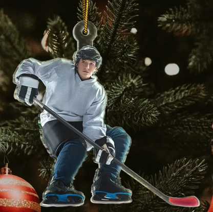 Personalized Ice Hockey Player Ornament 2025, Custom Photo Acrylic Decoration, Unique Christmas Gift For Hockey Lovers And Sports Fans