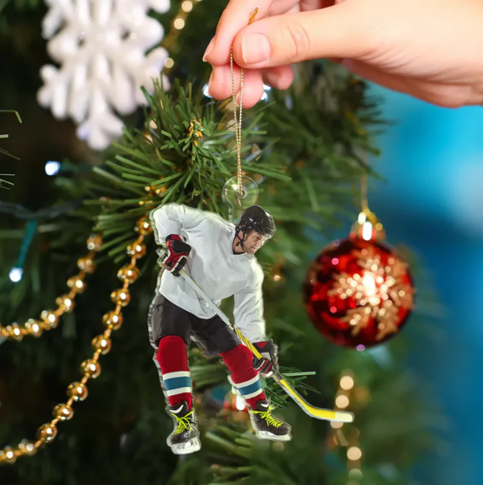 Personalized Ice Hockey Player Ornament 2025, Custom Photo Acrylic Decoration, Unique Christmas Gift For Hockey Lovers And Sports Fans