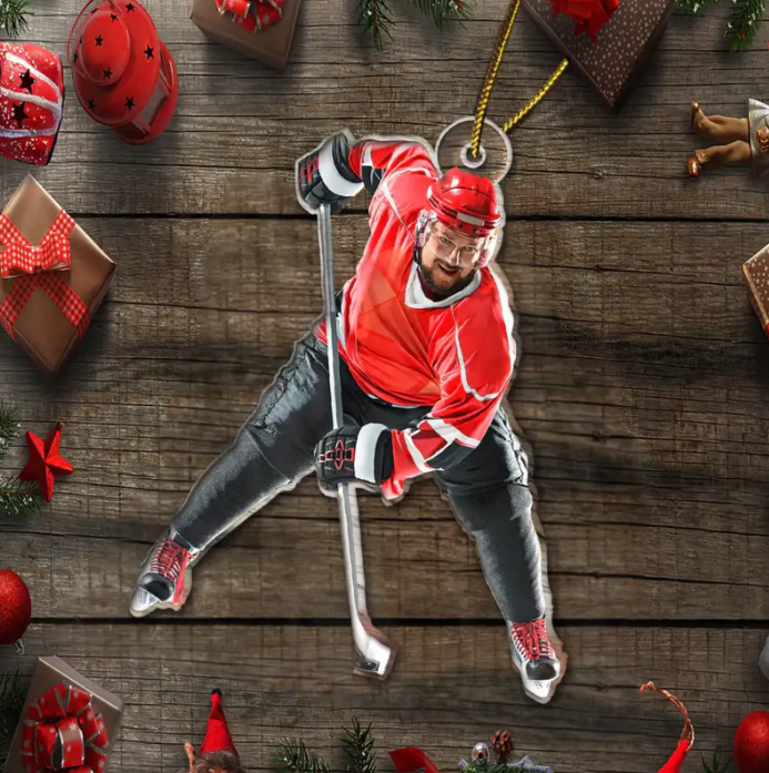 Personalized Ice Hockey Player Ornament 2025, Custom Photo Acrylic Decoration, Unique Christmas Gift For Hockey Lovers And Sports Fans