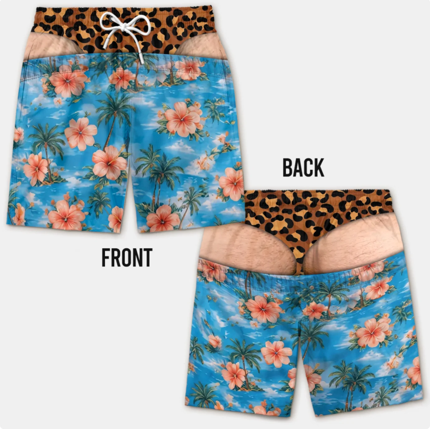 Funny Men's Swim Trunks 3D Print Beach Shorts Quick Dry Summer Swimwear Hibiscus Flower Palm Tree Print Beach Board Shorts