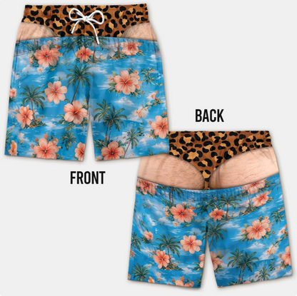 Funny Men's Swim Trunks 3D Print Beach Shorts Quick Dry Summer Swimwear Hibiscus Flower Palm Tree Print Beach Board Shorts