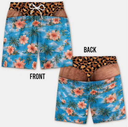 Funny Men's Swim Trunks 3D Print Beach Shorts Quick Dry Summer Swimwear Hibiscus Flower Palm Tree Print Beach Board Shorts