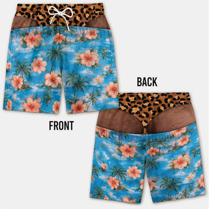 Funny Men's Swim Trunks 3D Print Beach Shorts Quick Dry Summer Swimwear Hibiscus Flower Palm Tree Print Beach Board Shorts