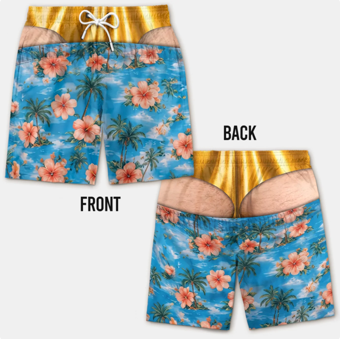 Funny Men's Swim Trunks 3D Print Beach Shorts Quick Dry Summer Swimwear Hibiscus Flower Palm Tree Print Beach Board Shorts