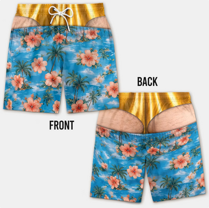 Funny Men's Swim Trunks 3D Print Beach Shorts Quick Dry Summer Swimwear Hibiscus Flower Palm Tree Print Beach Board Shorts
