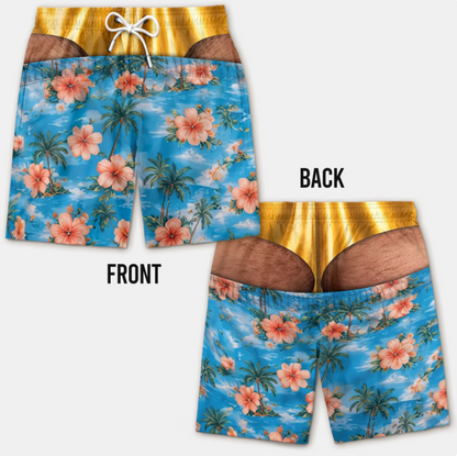 Funny Men's Swim Trunks 3D Print Beach Shorts Quick Dry Summer Swimwear Hibiscus Flower Palm Tree Print Beach Board Shorts
