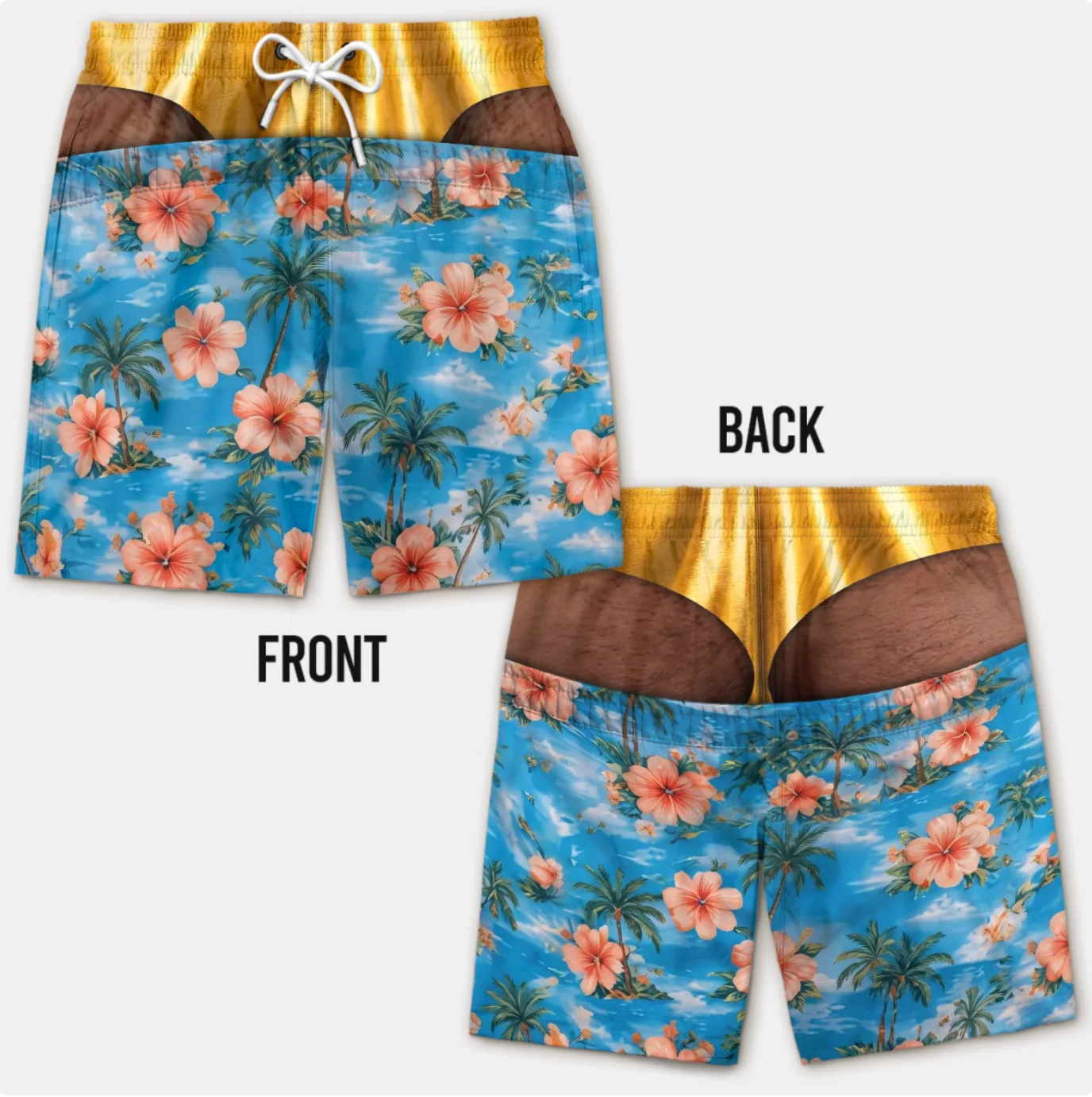 Funny Men's Swim Trunks 3D Print Beach Shorts Quick Dry Summer Swimwear Hibiscus Flower Palm Tree Print Beach Board Shorts