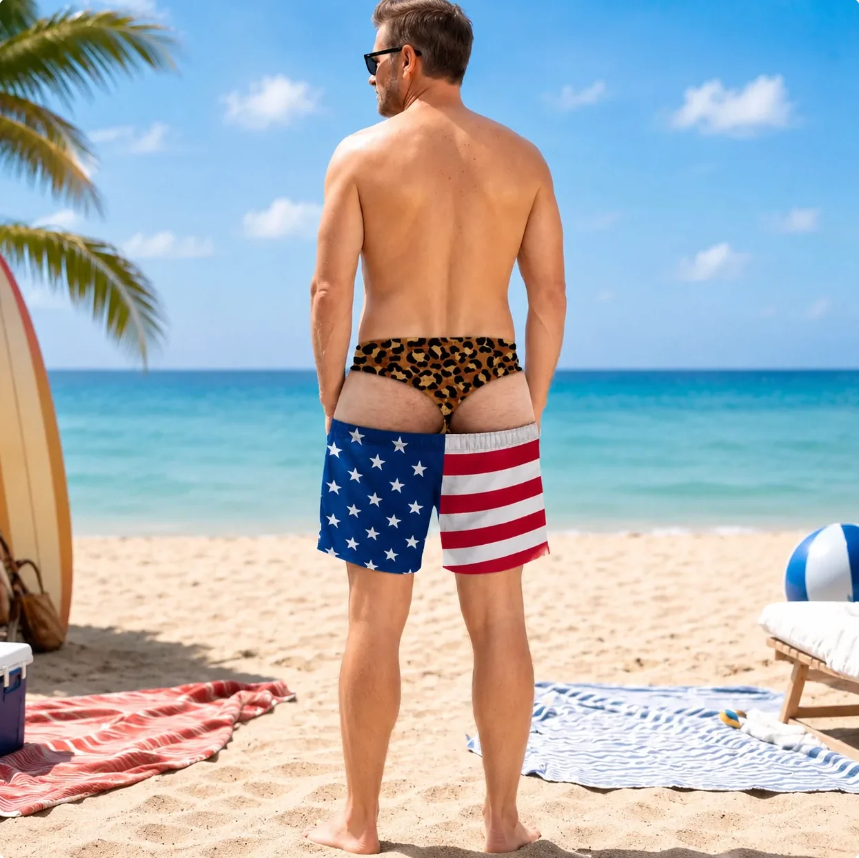 Funny Men's Swim Trunks 3D Print Beach Shorts Quick Dry Summer Swimwear