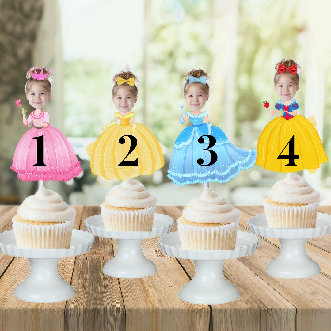 Custom Photo Princess Cupcake Toppers, Personalized Face Cupcake Toppers, Princess Party Decor, Princess Birthday