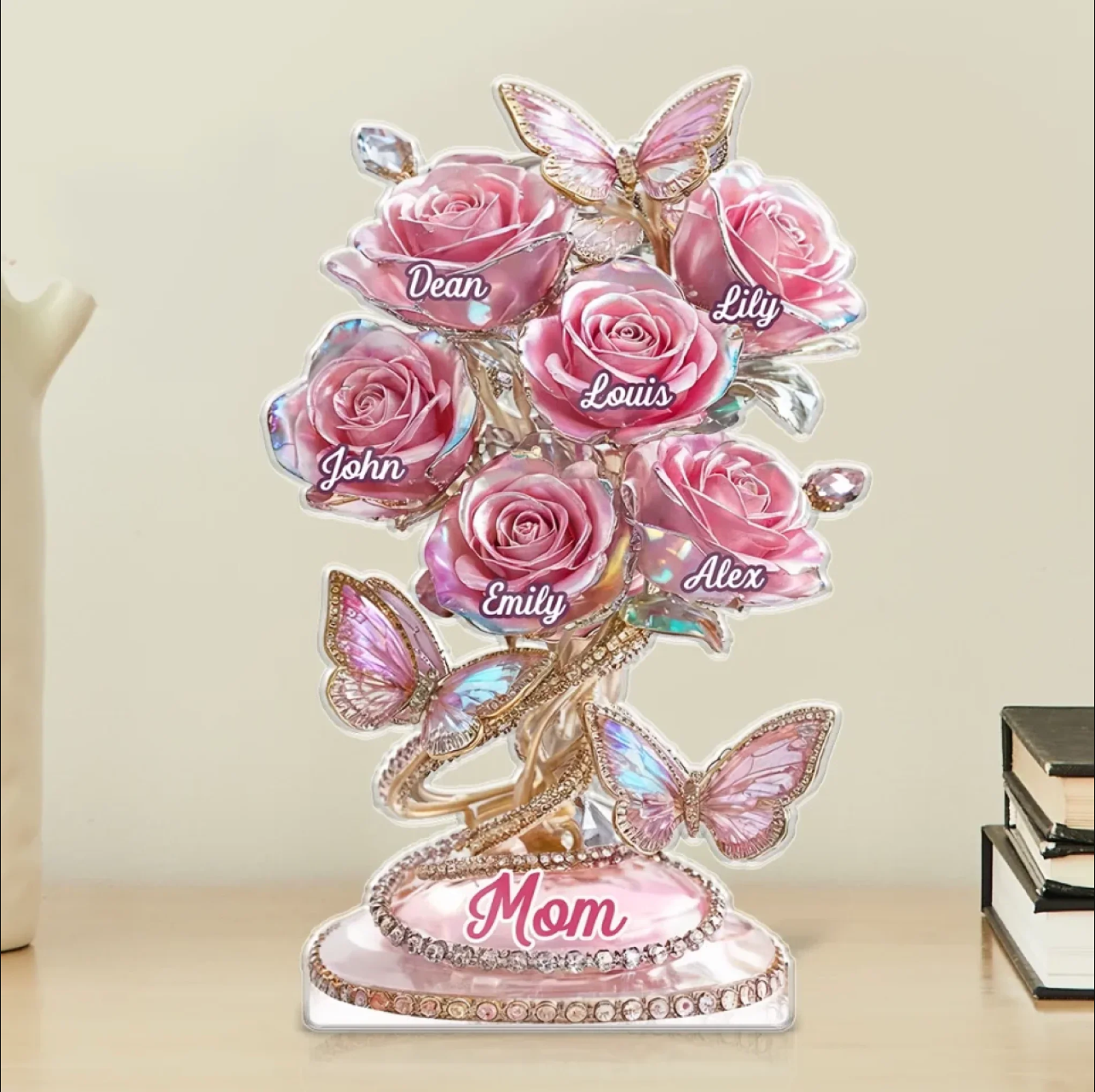 Each Rose Holds A Piece Of Your Heart - Family Personalized Custom Acrylic Plaque Custom Shape Mother's Day Gift