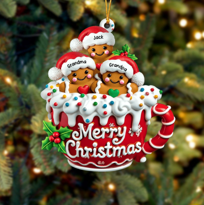Custom Gingerbread Family Ornament – Christmas Tree Decoration with Names
