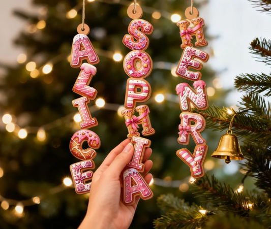 Personalized Kids Name Ornament – Custom Gingerbread Alphabet Christmas Tag, Stocking Name Decoration, Holiday Gift for Children