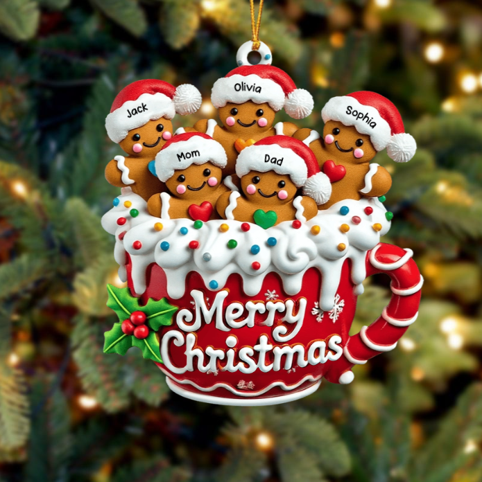 Custom Gingerbread Family Ornament – Christmas Tree Decoration with Names