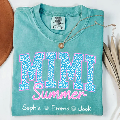 Comfort Colors® Personalized Mimi Summer Shirt, Custom Grandkids Names Shirt, Leopard Heart Grandma Shirt, Summer Gift for Mimi Nana Gigi, Birthday Mothers Day Shirt