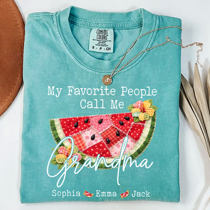 Comfort Colors® Custom Grandma Watermelon Shirt, Personalized Grandkids Names Shirt, Cute Summer Family Gift for Grandma Nana Mimi Gigi