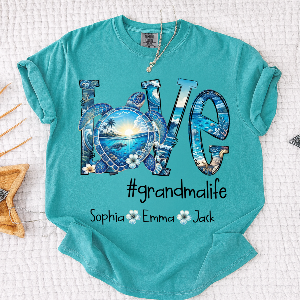 Comfort Colors® Personalized Love grandmalife Sea Turtle Shirt, Custom Family Names Gift for Grandma Shirt, Gift for Mimi Nana Gigi