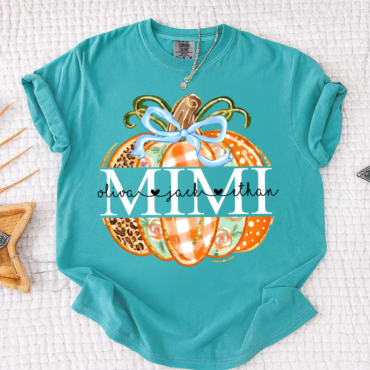 Comfort Colors® Personalized Mimi Pumpkin T-shirt, Autumn shirt for grandma with grandchildren's names, Cute autumn Thanksgiving gift for grandma