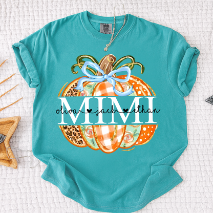 Comfort Colors® Personalized Mimi Pumpkin T-shirt, Autumn shirt for grandma with grandchildren's names, Cute autumn Thanksgiving gift for grandma
