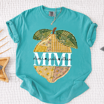 Comfort Colors® Custom Mimi Lemon Shirt, Personalized Grandkids Names Shirt, Patchwork Citrus Summer Shirt, Gift for Grandma Nana Gigi