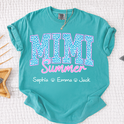Comfort Colors® Personalized Mimi Summer Shirt, Custom Grandkids Names Shirt, Leopard Heart Grandma Shirt, Summer Gift for Mimi Nana Gigi, Birthday Mothers Day Shirt