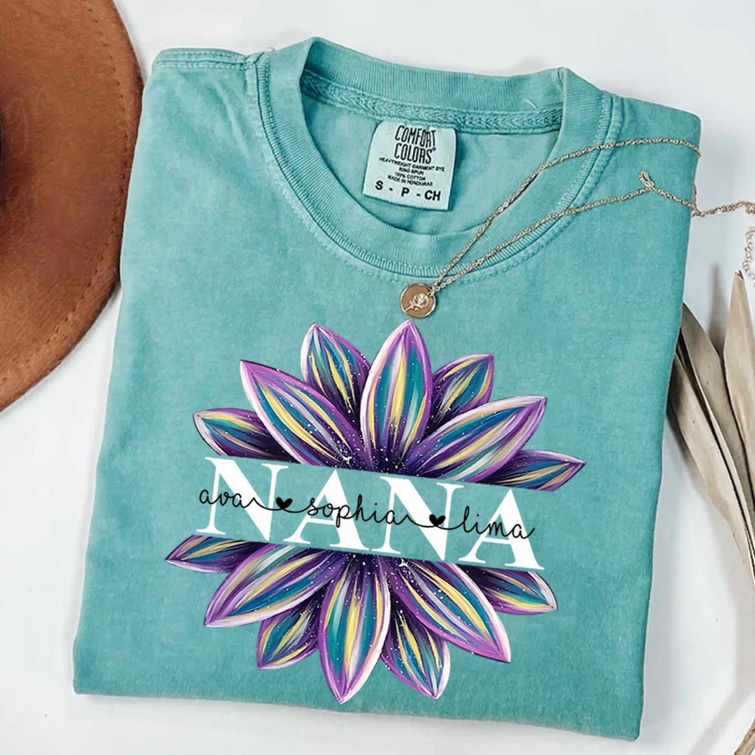Comfort Colors® Flower Grandma Shirt, Custom Grandma And Grandkids Shirt