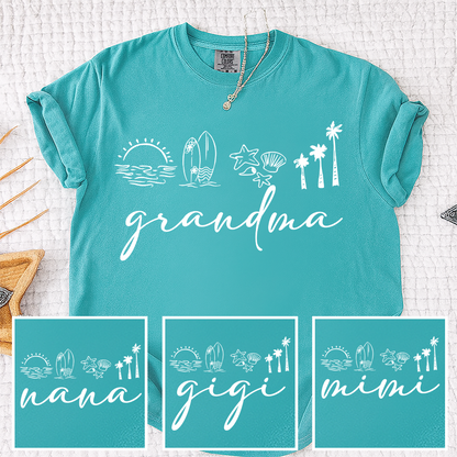 Comfort Colors® Personalized Grandma Coastal Shirt, Custom Nana Gigi Mimi Beach Shirt, Tropical Summer Vacation Shirt for Grandma